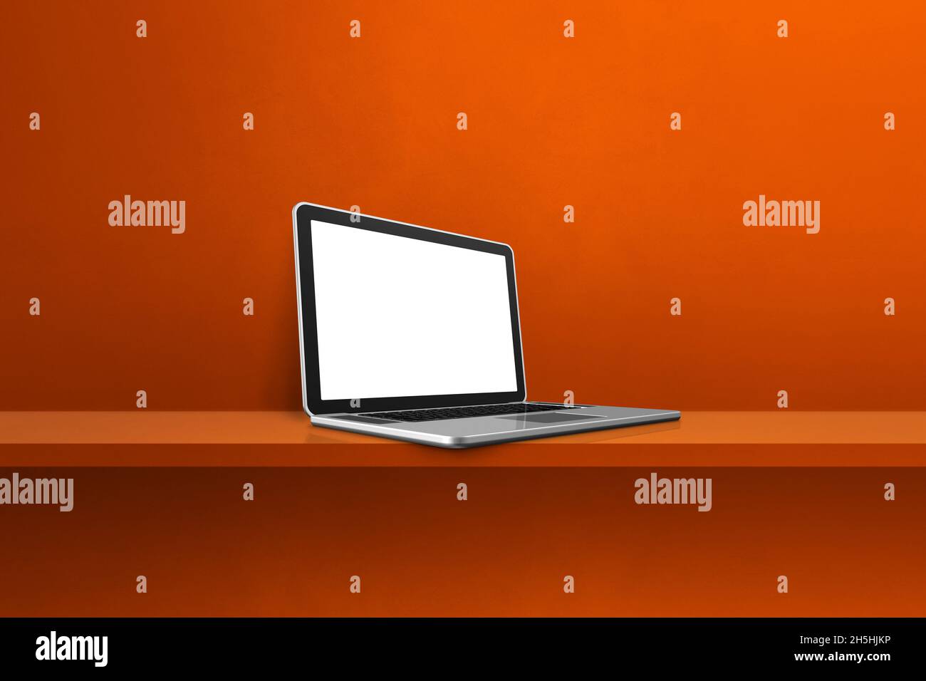 Laptop computer on orange shelf background. 3D Illustration Stock Photo ...