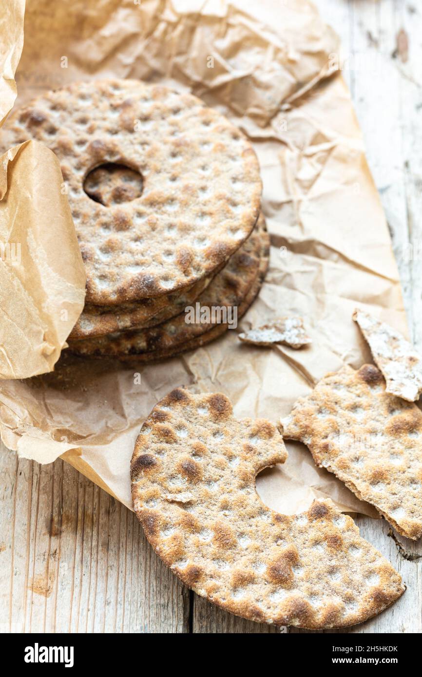 Round swedish crisp bread Stock Photo - Alamy
