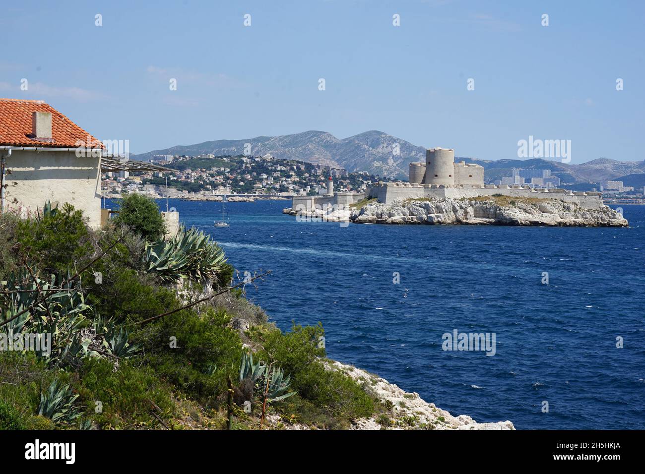 Chateau d'If, IIe d'If, seen from Ile Pomegues, Frioul Islands, Marseille, Mediterranean Sea, France Stock Photo