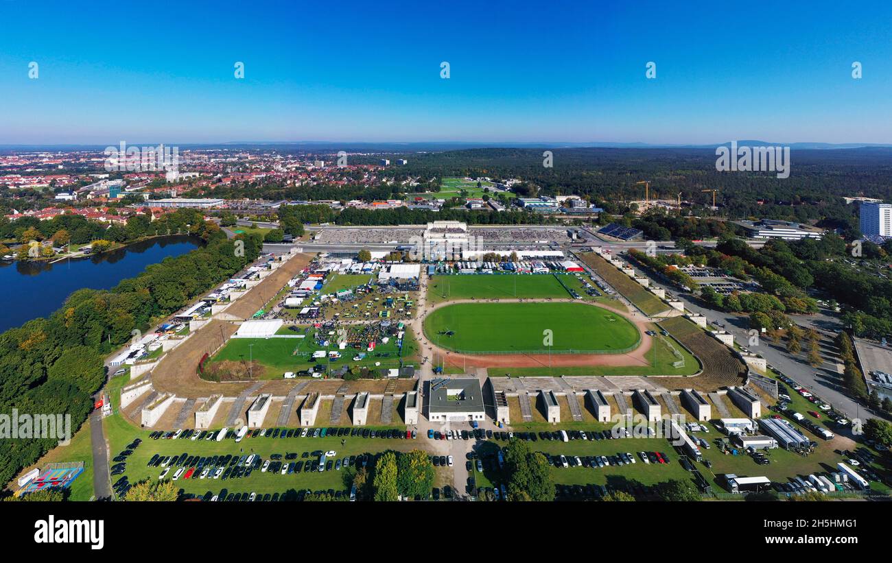 Aerial view, Cirquit, German Touring Car Masters, DTM at Norisring street circuit, car racing track at Dutzendteich, former Nazi Party Rally Grounds Stock Photo