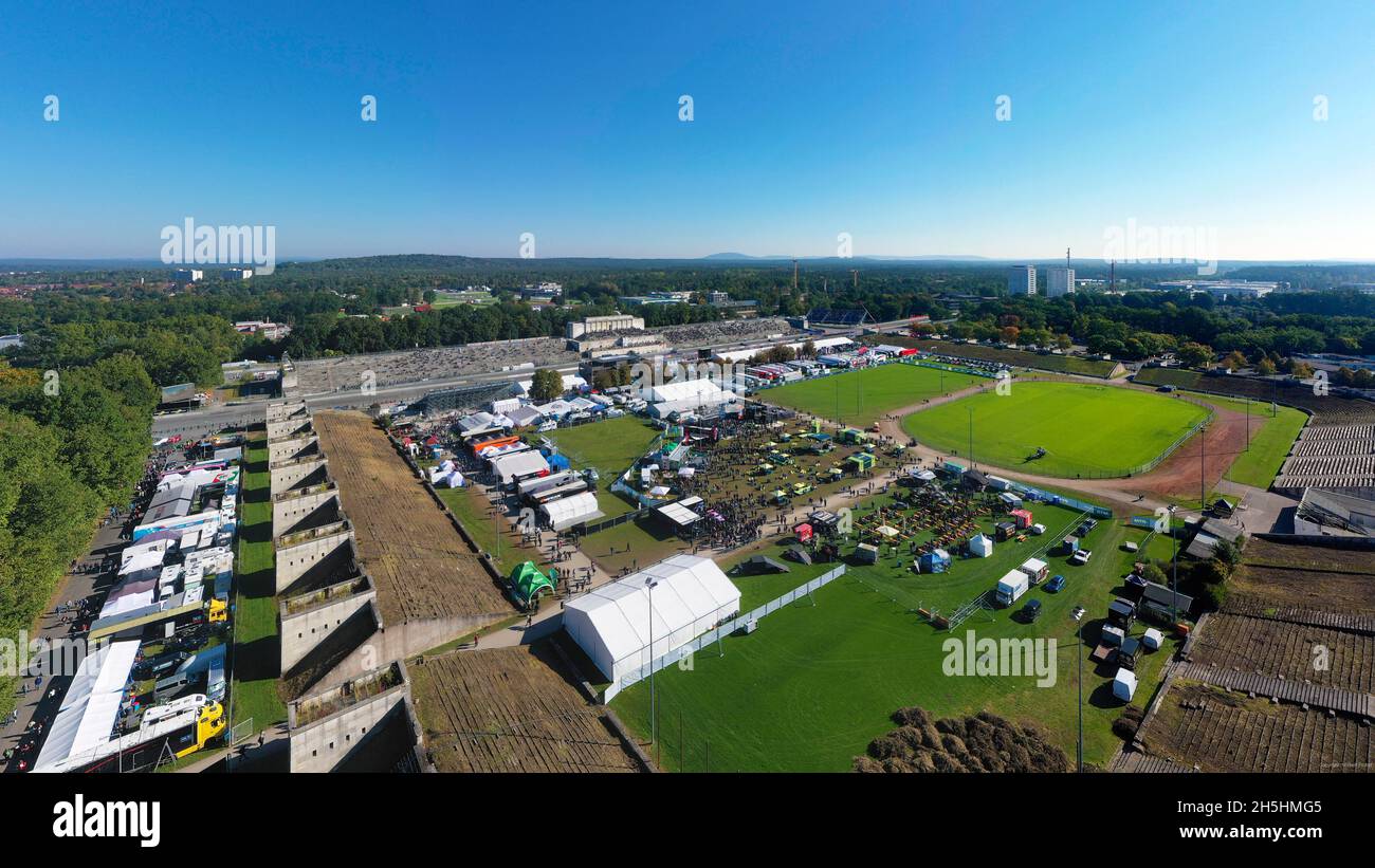 Aerial view, Cirquit, German Touring Car Masters, DTM at Norisring city circuit, car racing track at Dutzendteich, Stein- or Zeppelin-Hauttribuehne Stock Photo