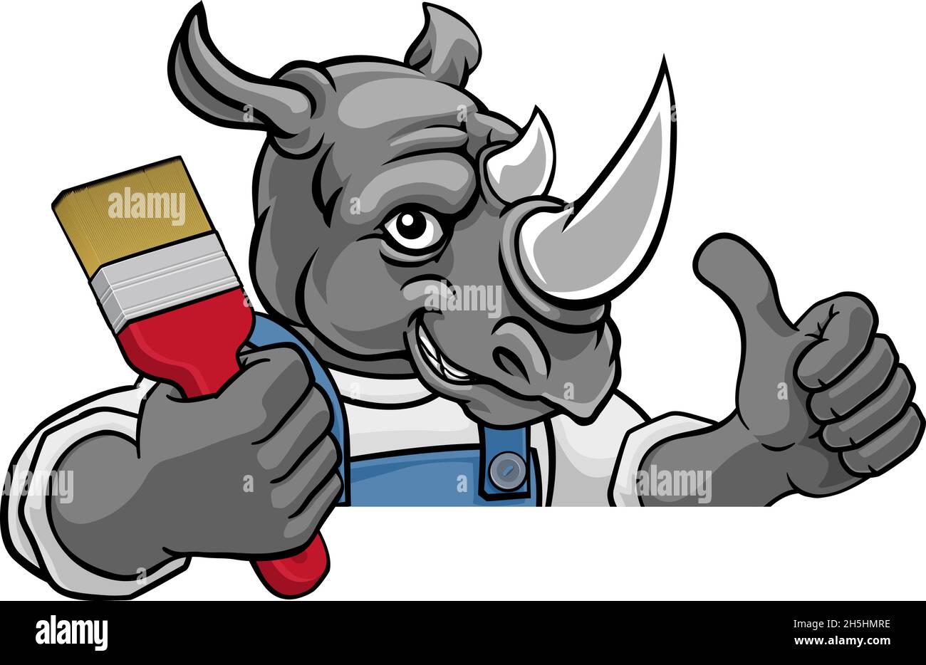 Rhino Painter Decorator Holding Paintbrush Stock Vector