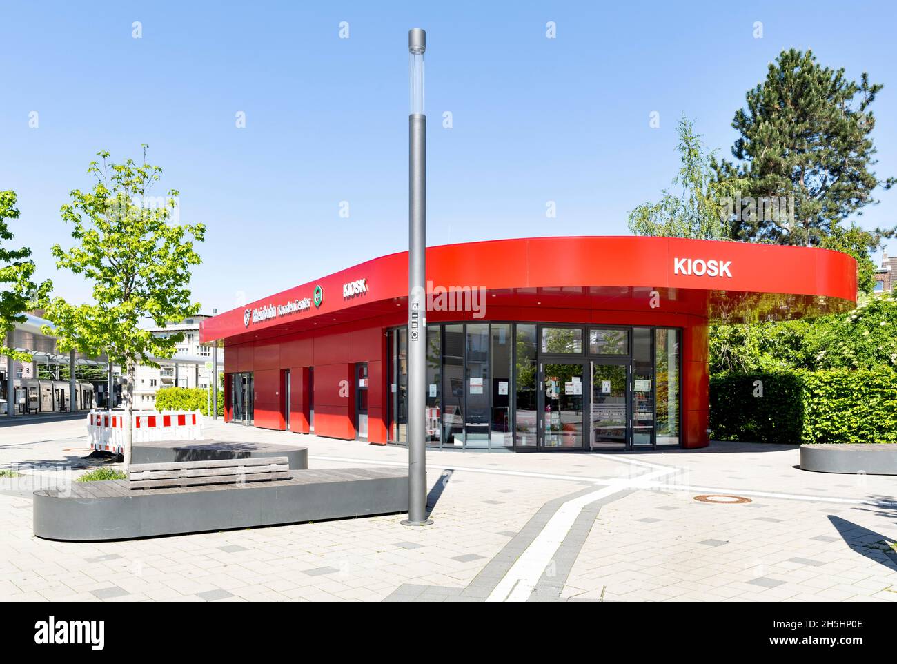 Central bus station and tram junction, Rheinbahn service building, Ratingen, Rhineland, North Rhine-Westphalia, Germany Stock Photo