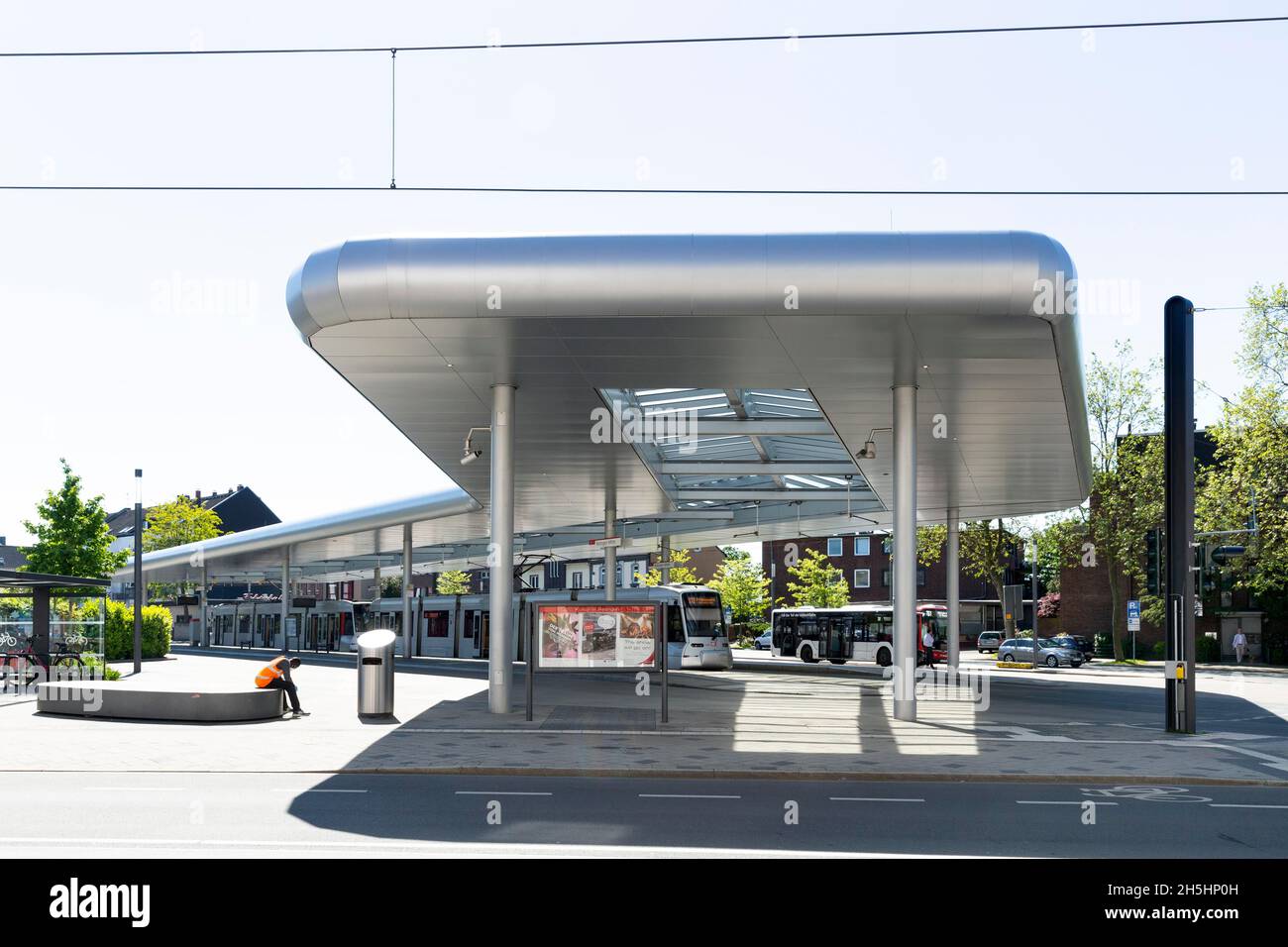 Central bus station and tram junction, Rheinbahn, Ratingen, Rhineland, North Rhine-Westphalia, Germany Stock Photo