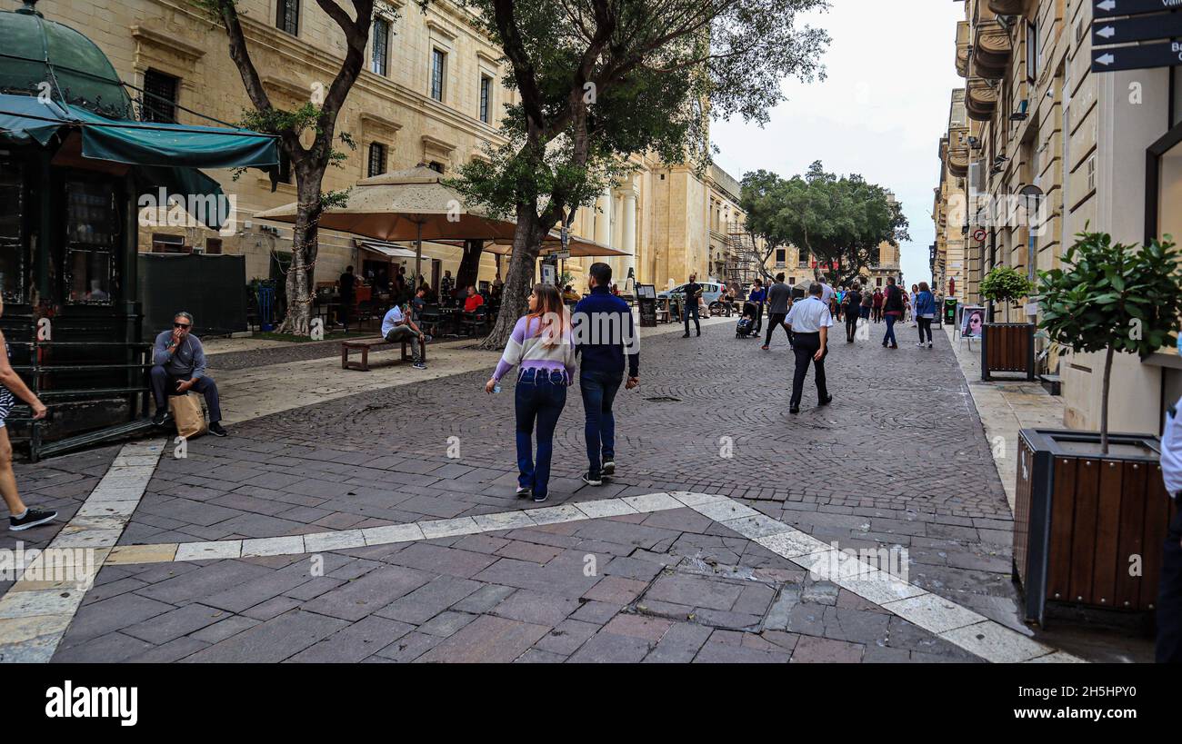 St Johns Street (Triq San Gwann), Valletta, Malta. Stock Photo
