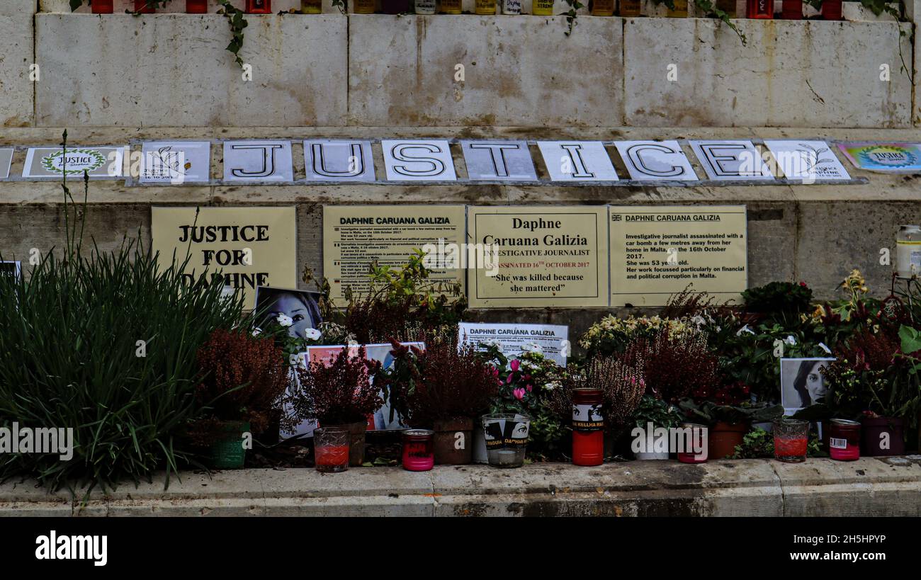 The Daphne Caruana Galizia justice memorial, Valletta, Malta. Stock Photo