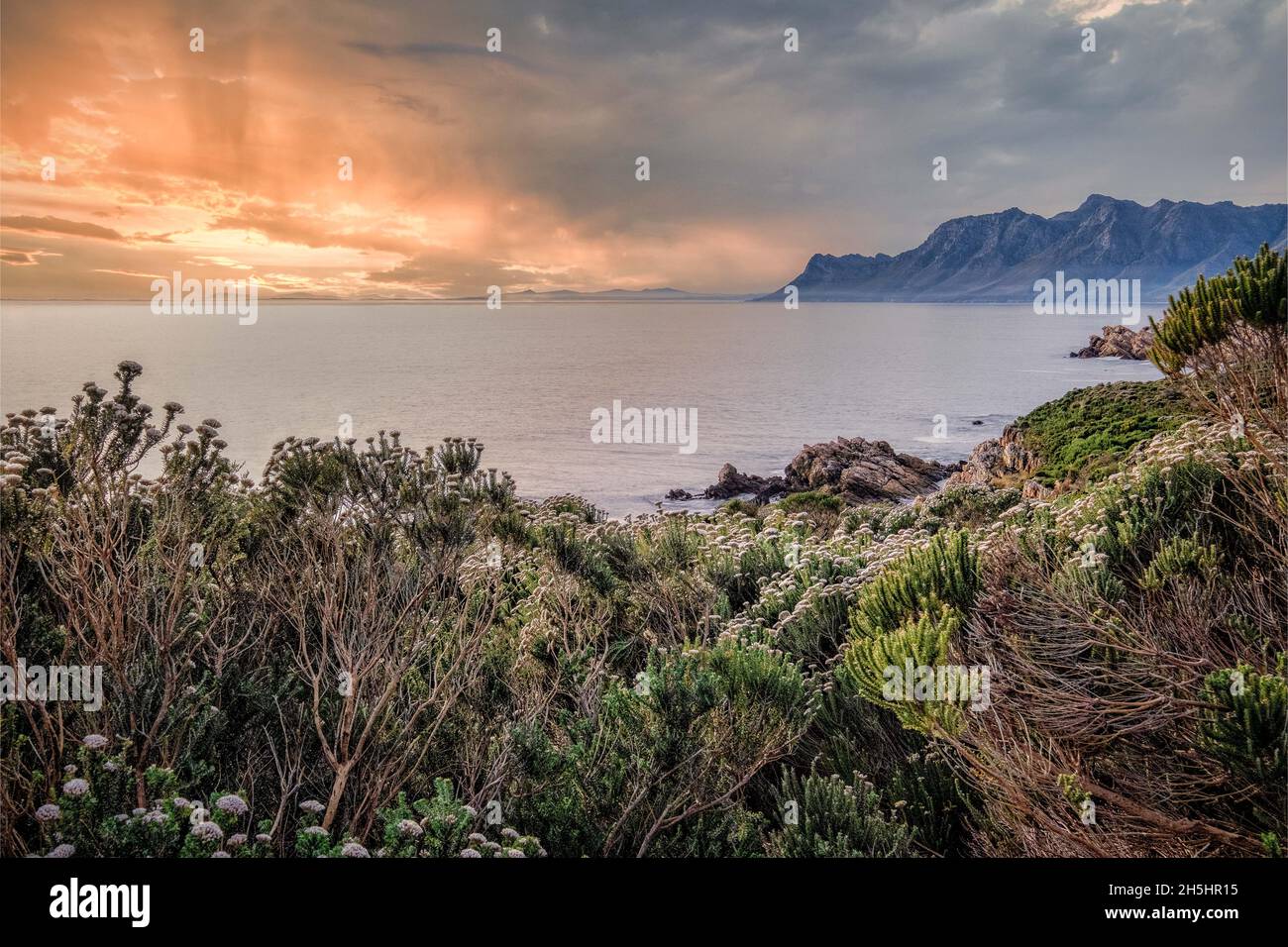 South Africa - Sea, Rocks and Clouds - Landscape & Seascape at Rooi Els Coast Stock Photo