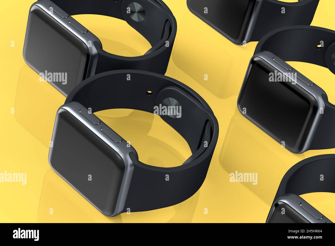 Mockup of smart watches on yellow background. 3D render concept pattern ...