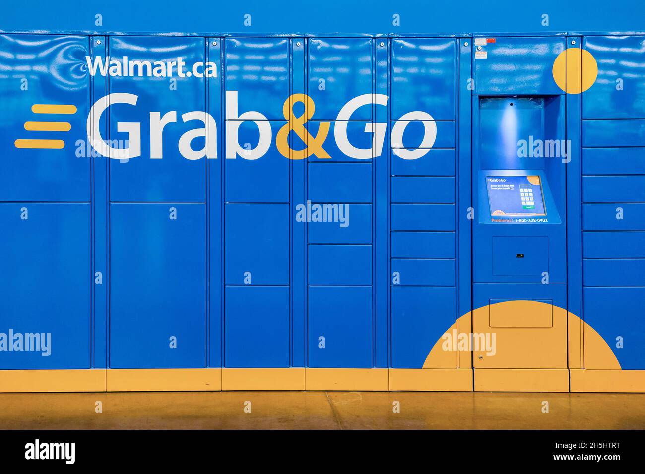 Lockers of the Grab&Go service in a Walmart retail store in Toronto