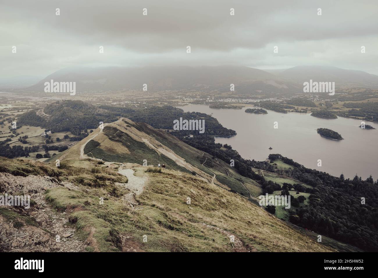 Cat Bells is a fell in the English Lake District in the county of Cumbria. It is situated on the western shore of Derwentwater. Stock Photo