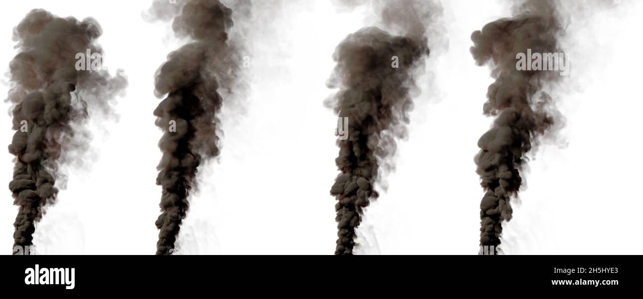 big pillar of toxic smoke on white isolated. industrial 3D illustration