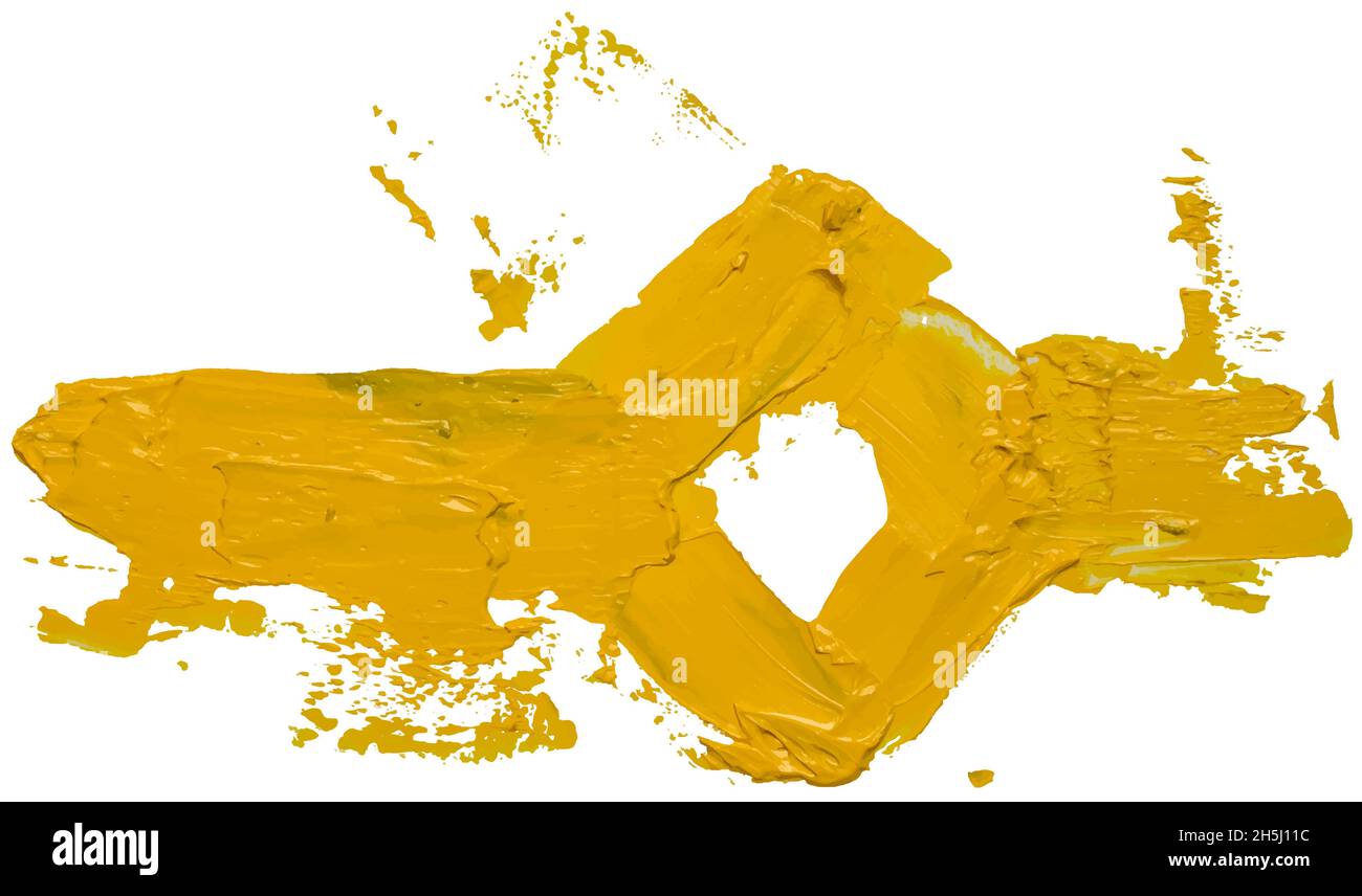 Strokes of yellow brush oil paint forming rhombus rey shape with area for the inscription. Abstract varnish splash trace shape. Glossy oil paint smear Stock Vector
