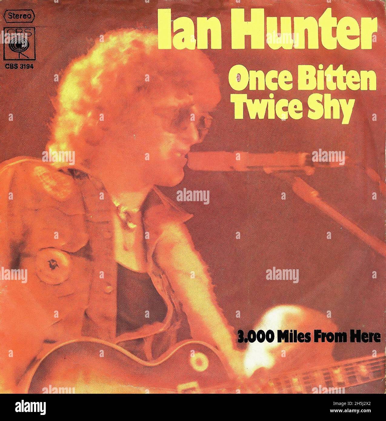 Vintage single record cover - Hunter, Ian - Once Bitten Twice Shy - D - 1975 Stock Photo