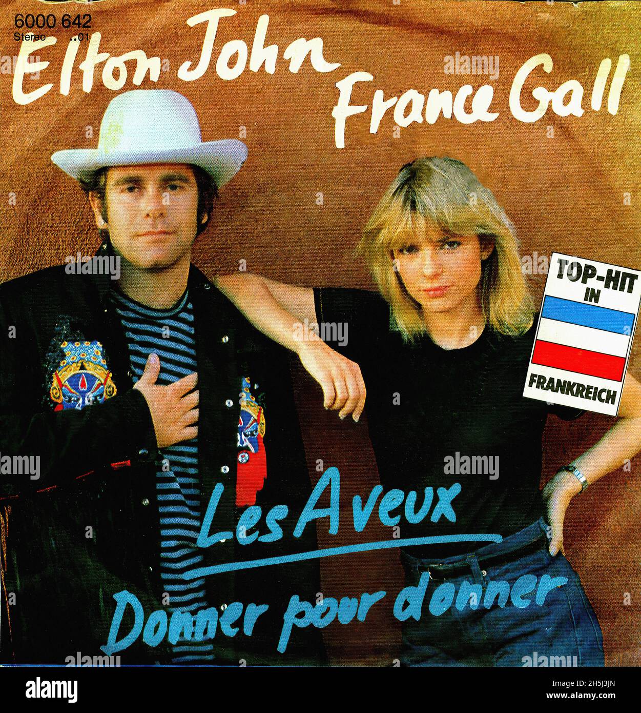 Vintage single record cover John, Elton + France Gall Les Aveux D