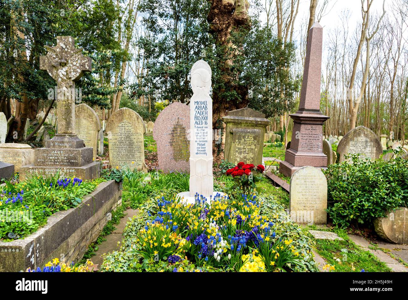 Grave of teenager Michael Arbab Zadeh at Highgate Cemetery East, London, UK Stock Photo