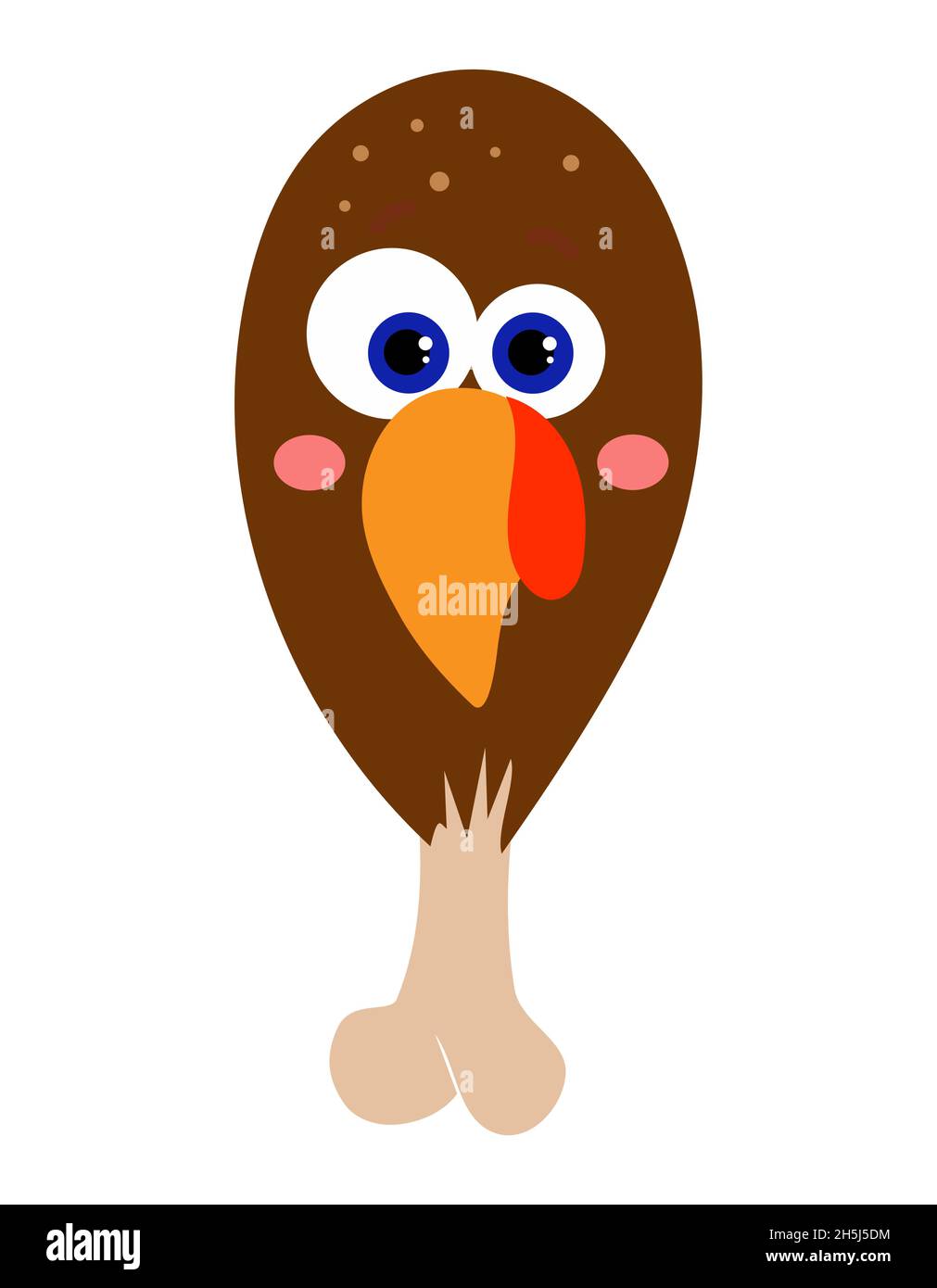 Funny turkey face with crazy eyes on roasted turkey drumstick - Vector