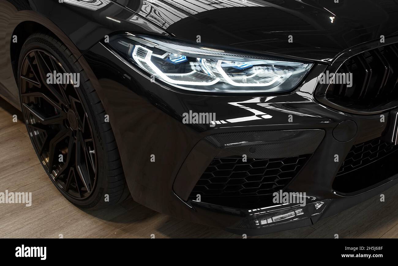 MUNICH, GERMANY - Oct 13, 2021: The headlights of a BMW M8 Competition ...