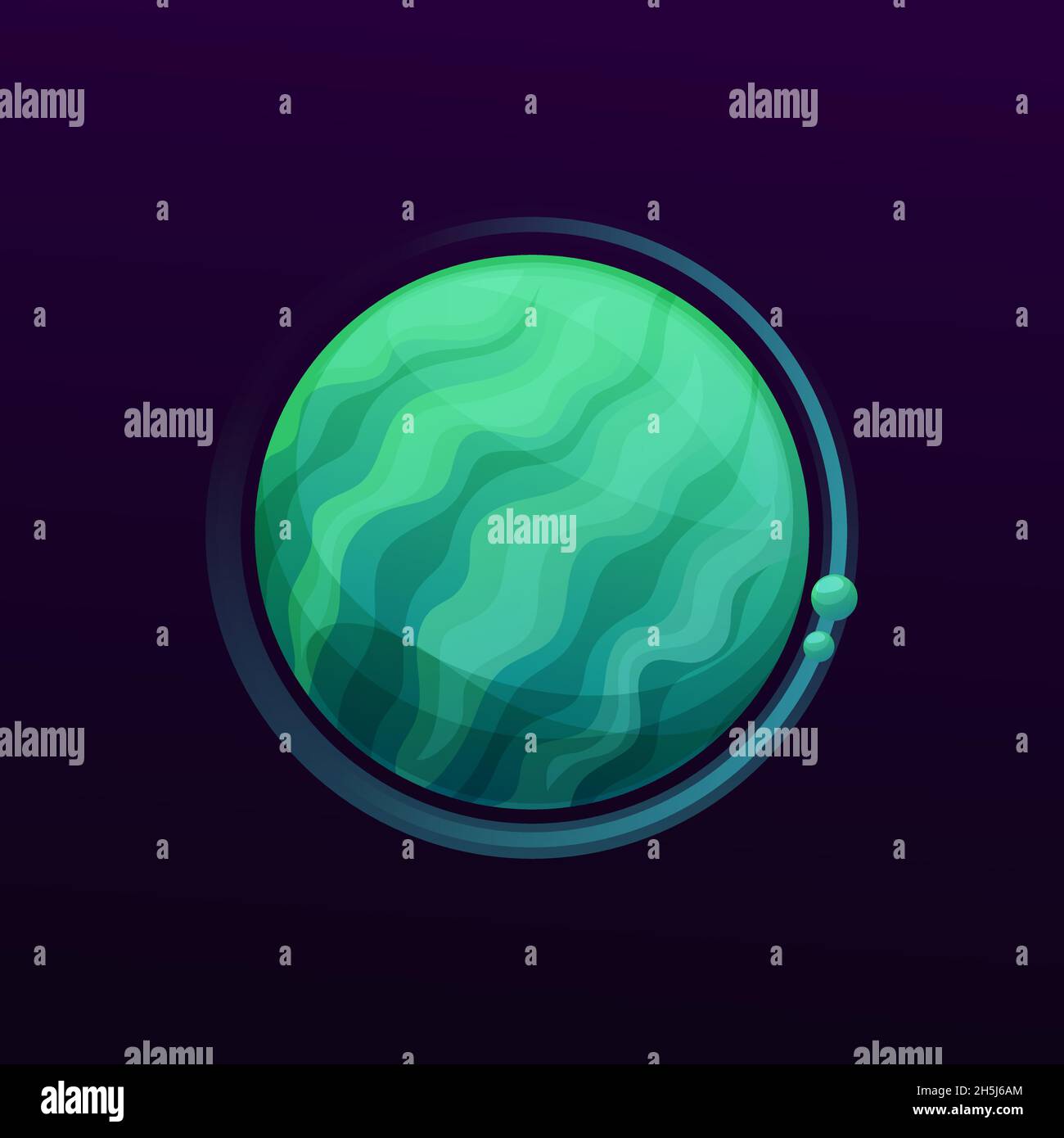 Cartoon green space planet with stripes, fantasy galaxy game and alien ...