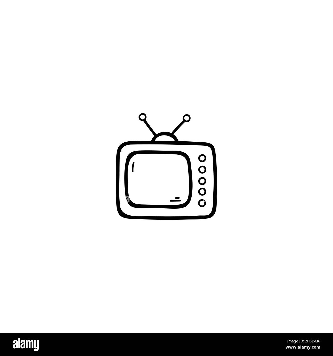 Hand Drawn television doodle illustration icon. Outline hand drawn tv vector icon illustrations isolated on white background. Stock Vector