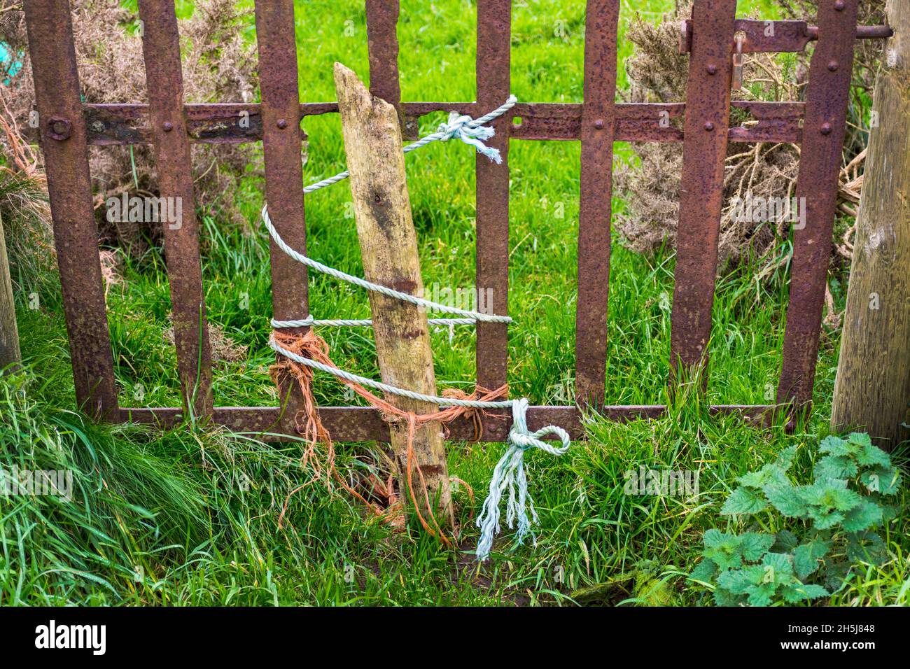 Gate repairs, County Donegal, Ireland. Stock Photo