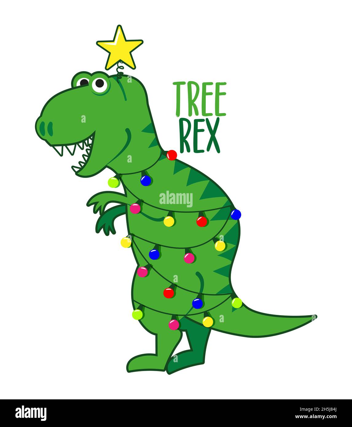 Tree rex - Cute christmas dinosaurs. Adorable t rex character. Hand drawn doodle set for kids. Good for textiles, nursery, wallpaper, clothes. Stock Vector