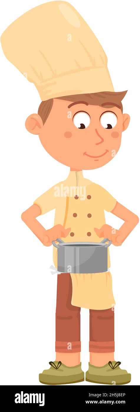 Chef kid holding cooking pot. Cute cartoon boy character Stock Vector ...