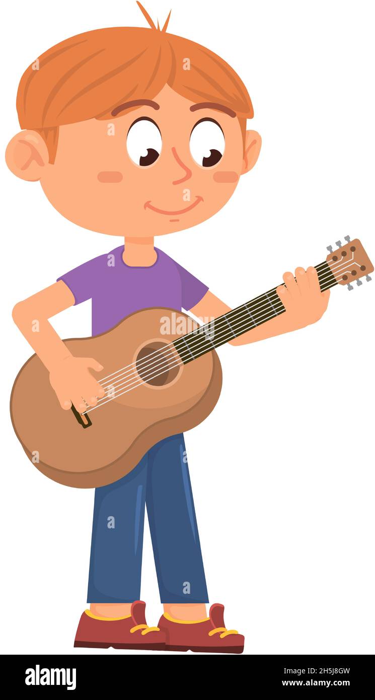 Kid playing guitar. Young musician practice. Cartoon boy Stock Vector Image  & Art - Alamy