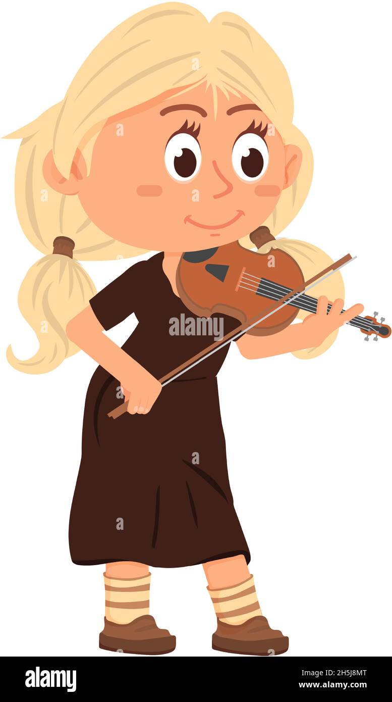 Violin musician. Young girl playing for orchestra concert Stock Vector