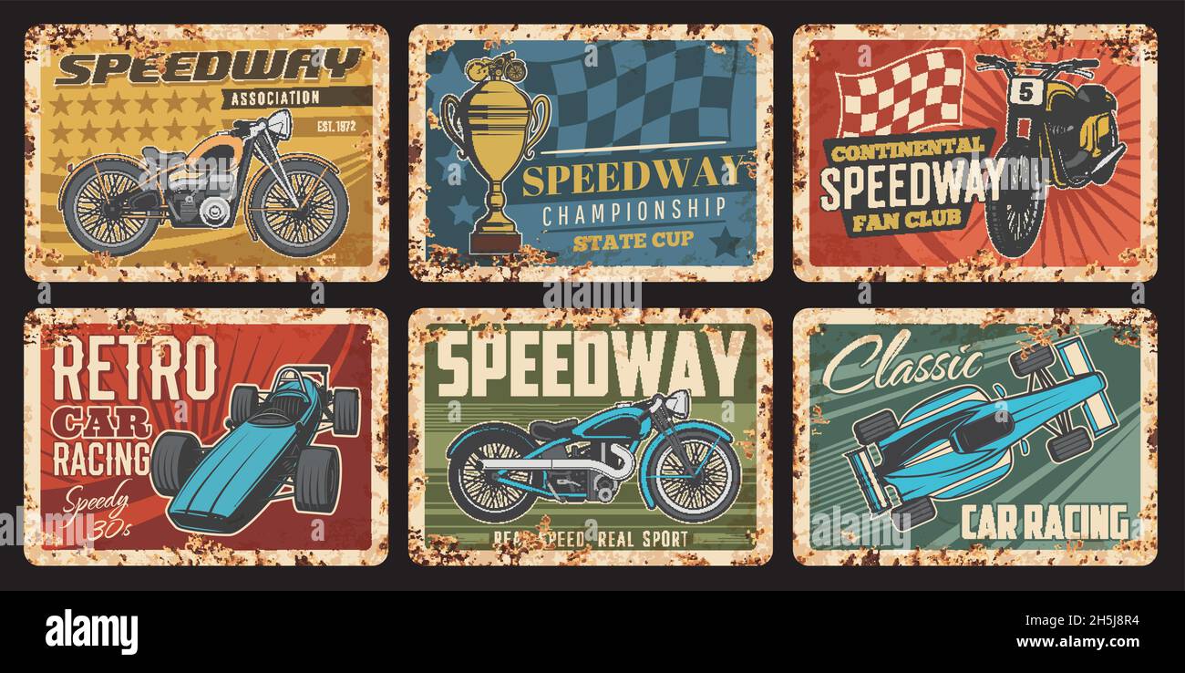 Race car, motorcycle and kart with finish flag vintage banners of ...