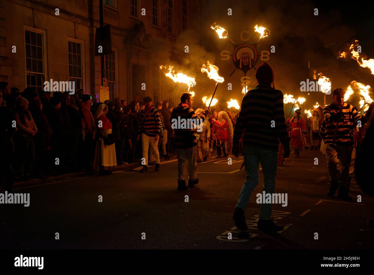 Lewes Bonfire Night Celebrations 2021 in Lewes High Street, East Sussex, England. Stock Photo