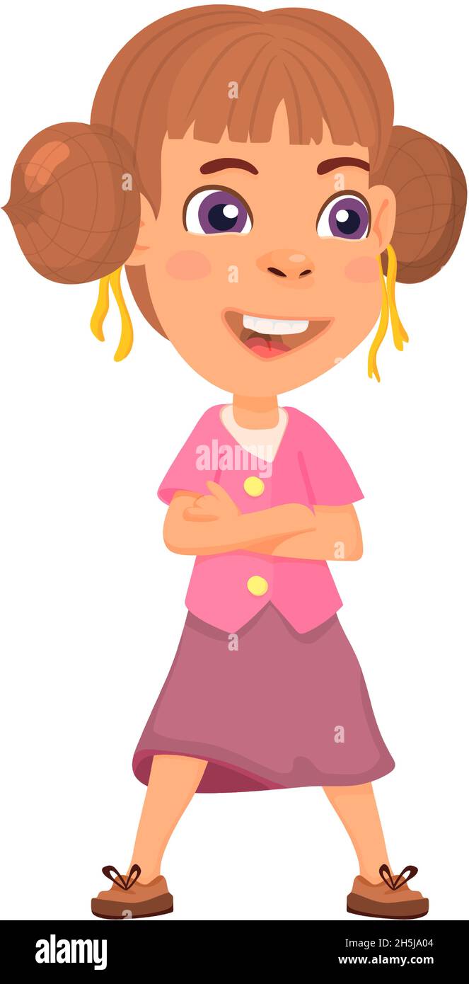 Girl standing with arm crossed. Funny cartoon kid Stock Vector Image