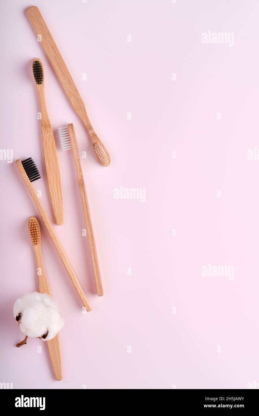 Teeth hygiene and oral dental care products on pink color background ...