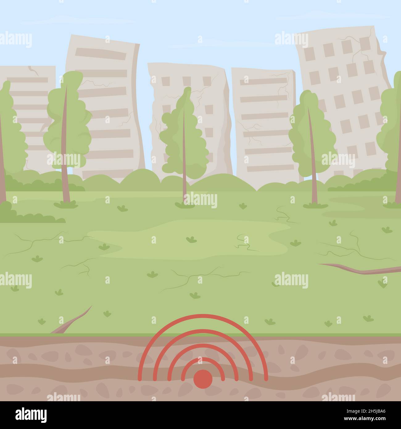 Earthquake activity in urban park flat color vector illustration Stock Vector