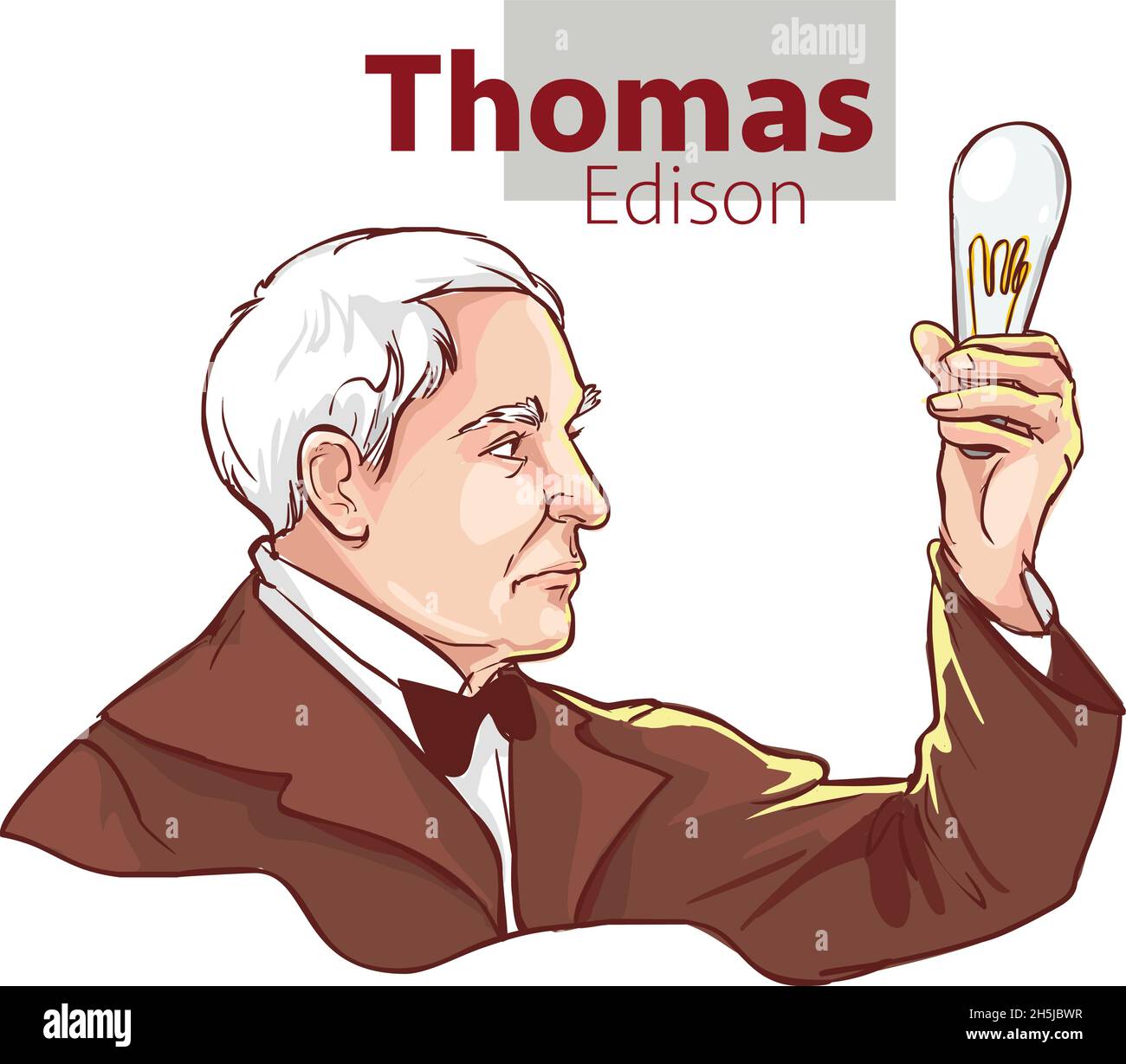 Thomas Alva Edison is Holding Lamp in His Hand stock illustration Stock Vector