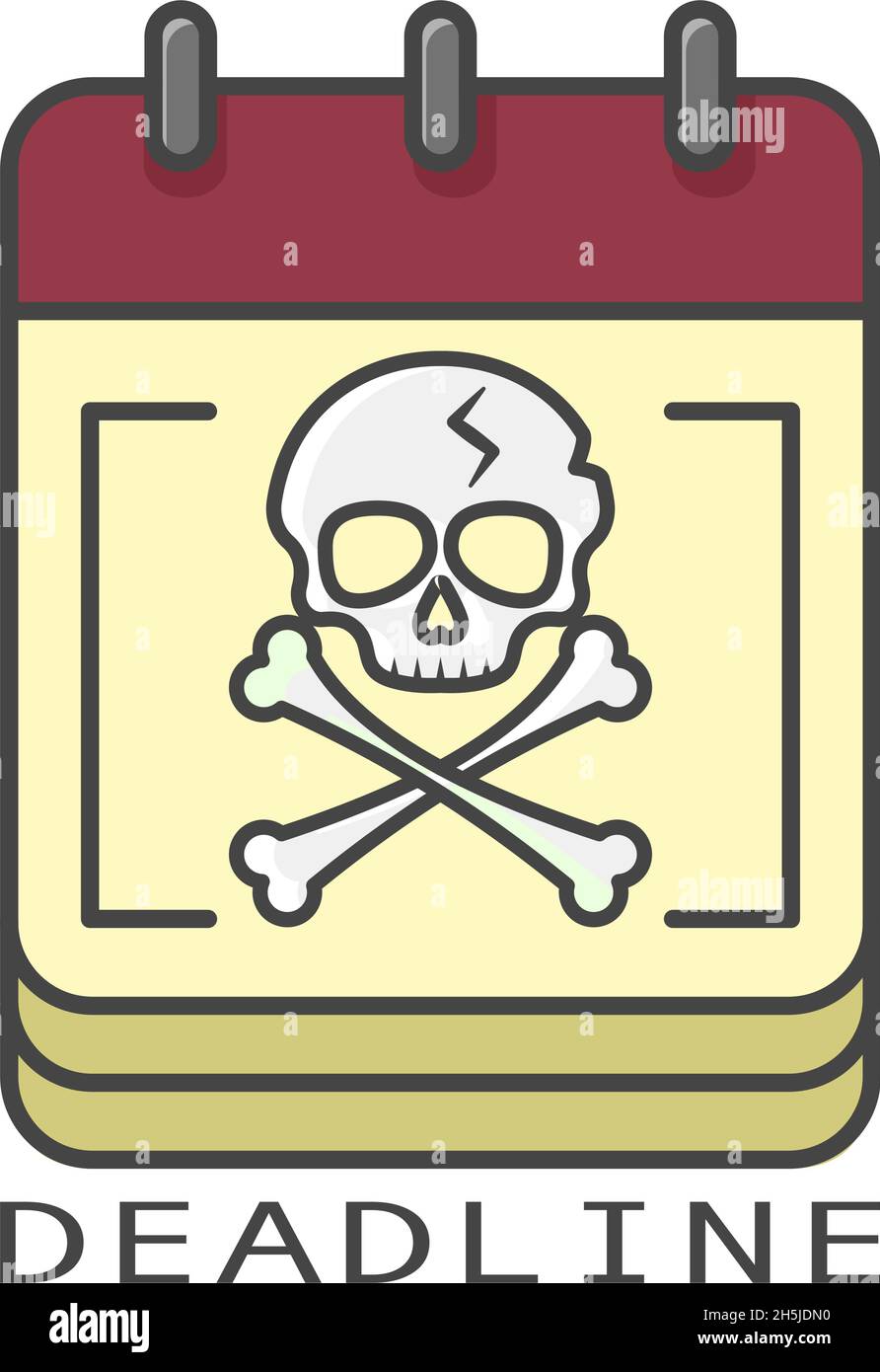 Calendar with skull and crossbones. Deadline concept. Flat style illustration. Isolated on white background. Stock Vector