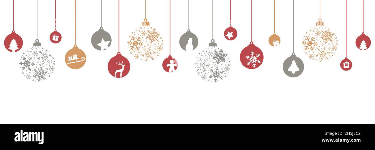 merry christmas banner with hanging ball decoratoin on white background ...