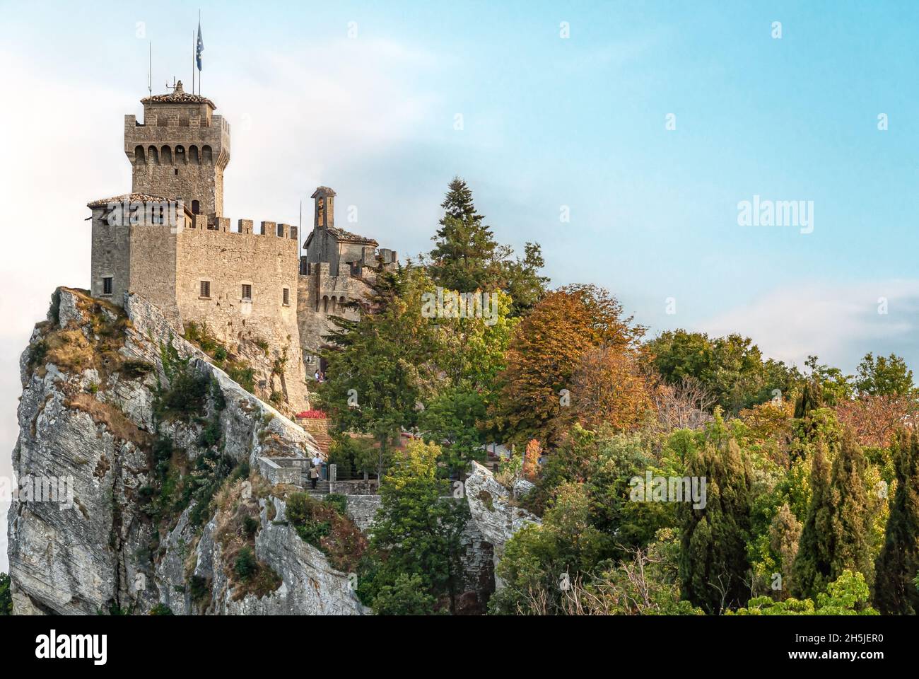 La Cesta Tower, or second tower located on the highest of Monte Titano's summits in San Marino Stock Photo