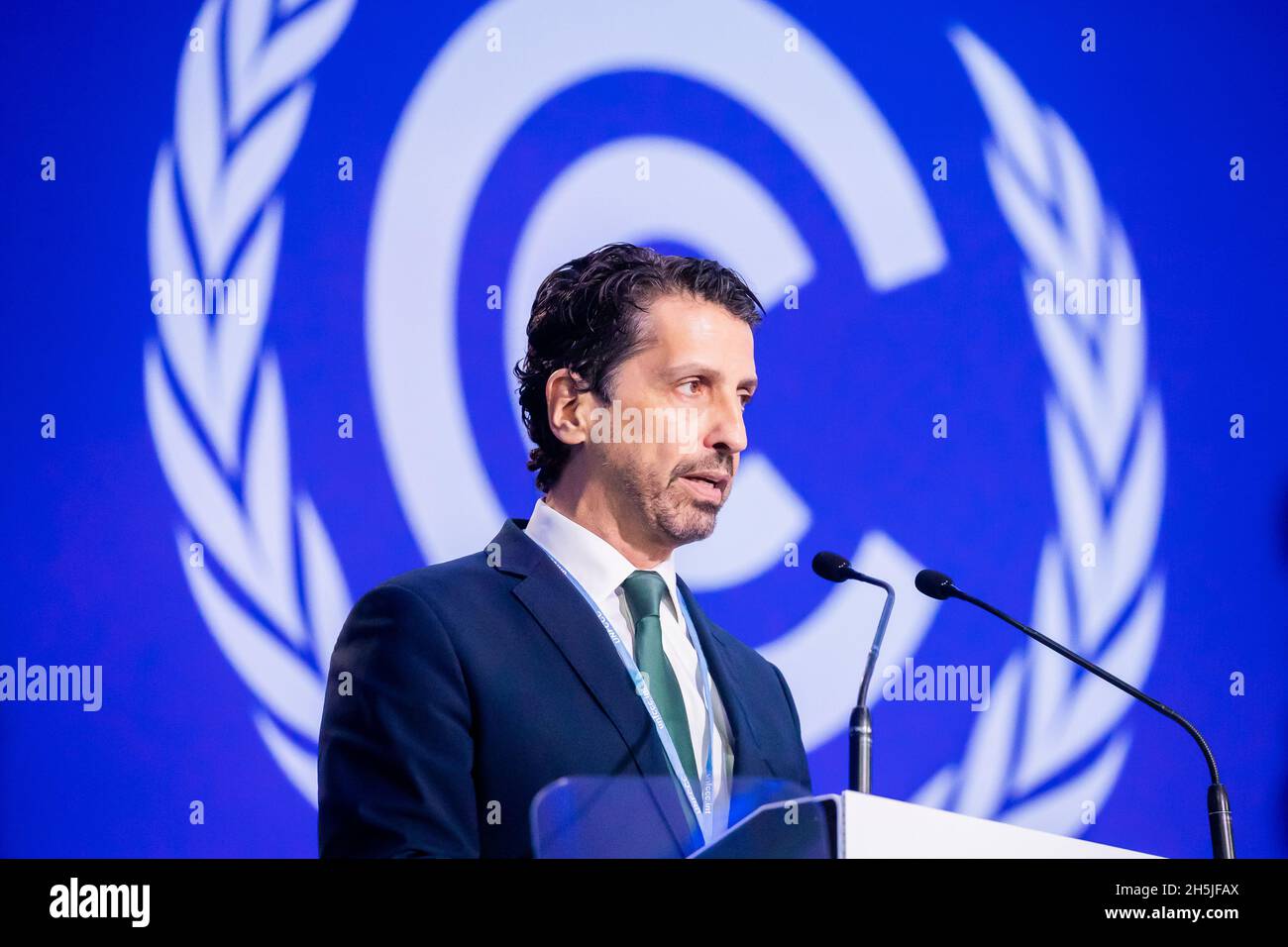 Glasgow, UK. 10th Nov, 2021. Joaquim Alvaro Pereira Leite, Minister of Environment of Brazil, speaks at the UN Climate Change Conference COP26 in Glasgow. For two weeks in Glasgow, some 200 countries will be wrestling with how to achieve the goal of limiting global warming to 1.5 degrees compared to pre-industrial times. Credit: Christoph Soeder/dpa/Alamy Live News Stock Photo