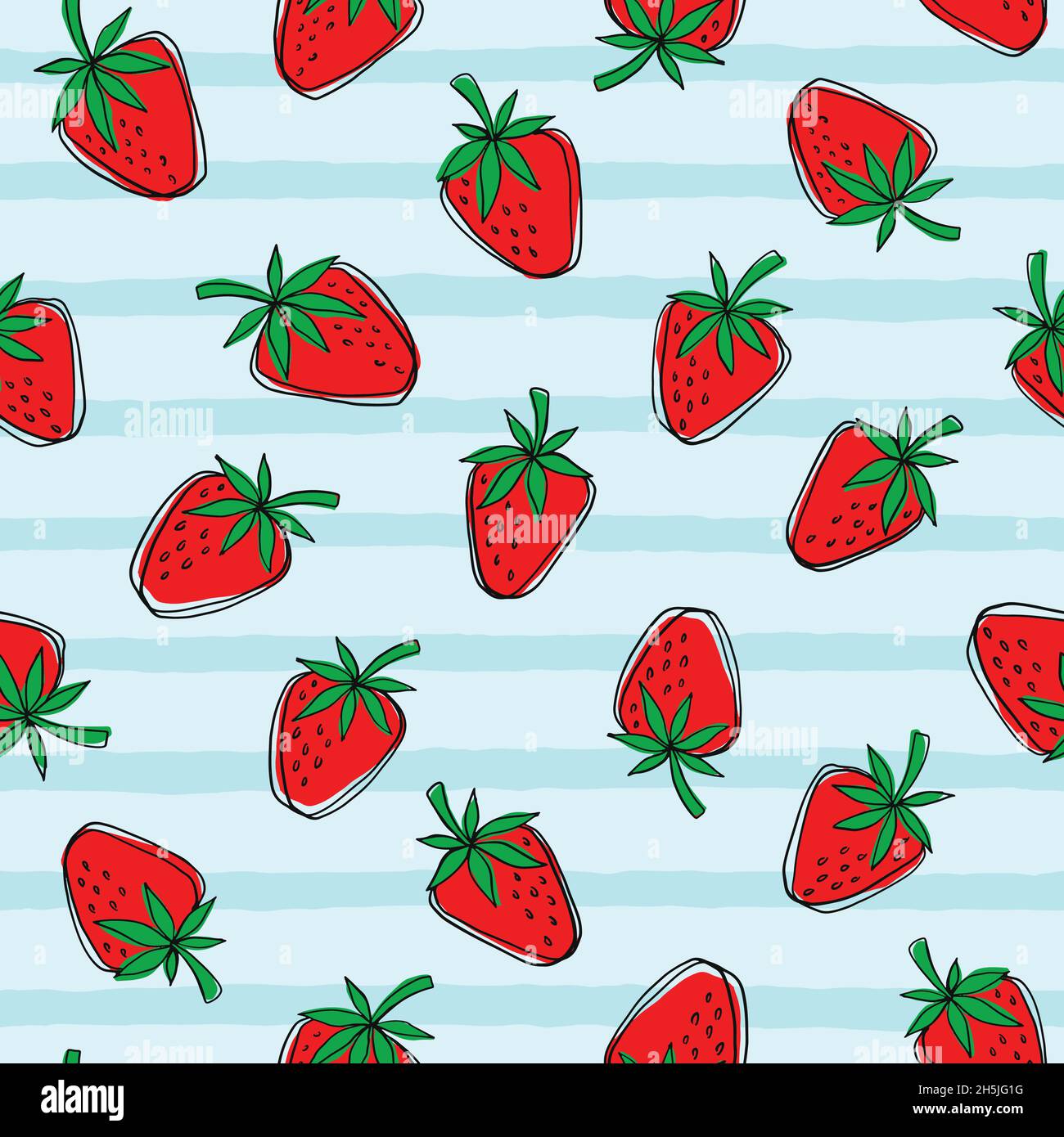 Strawberry doodle seamless pattern. Digital Illustration Background Stock Vector
