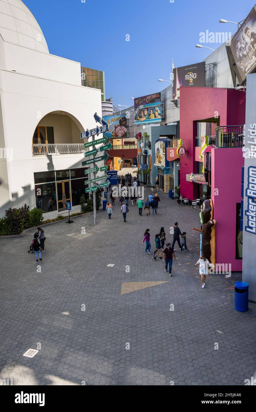 a view of Universal City Walk, Hollywood, California Stock Photo