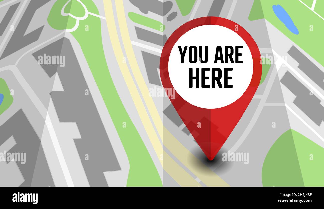 location marker with text YOU ARE HERE on folded map, vector illustration Stock Vector