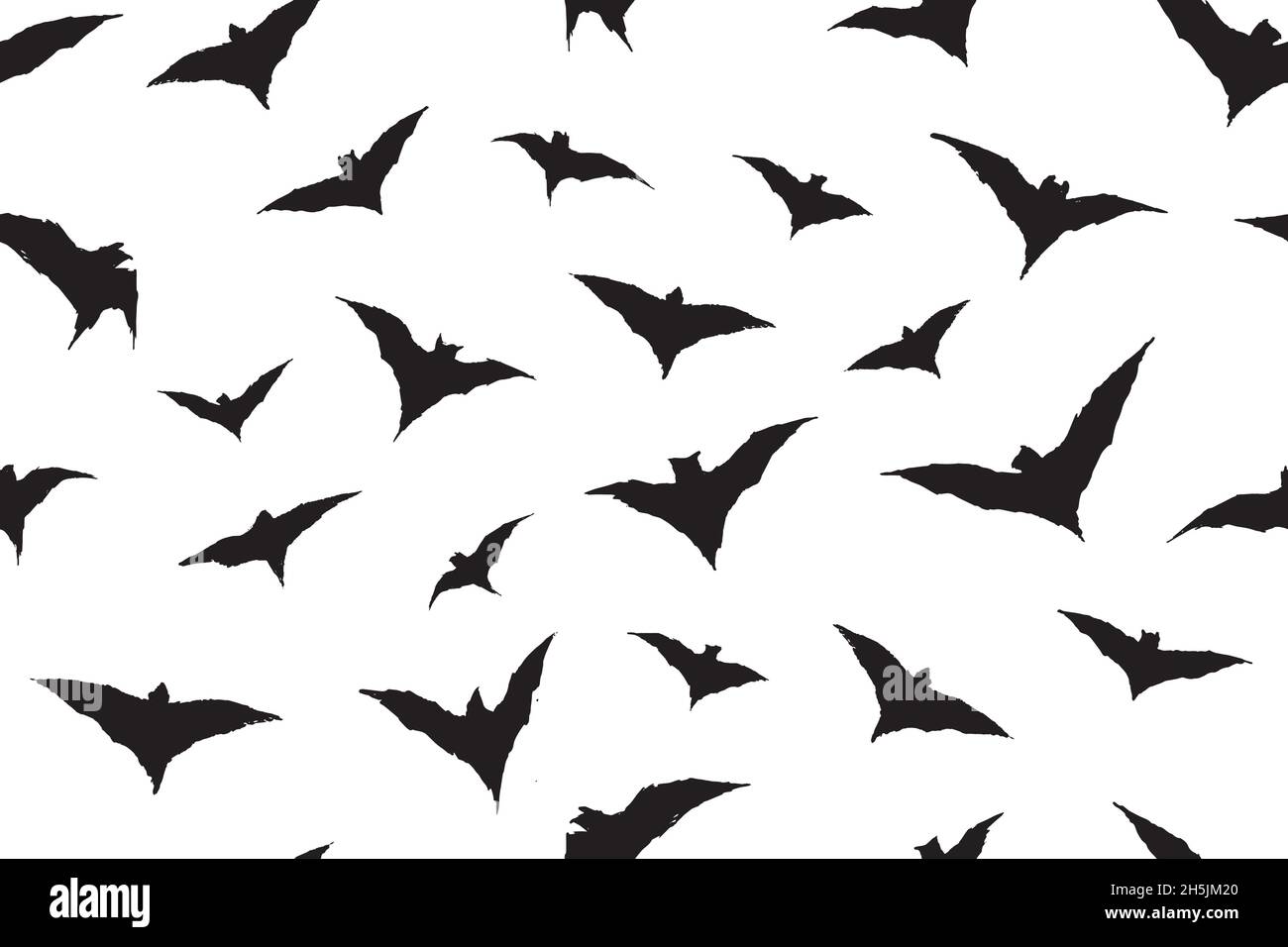 Bats flying silhouette seamless pattern. Digital Illustration Background. Stock Vector