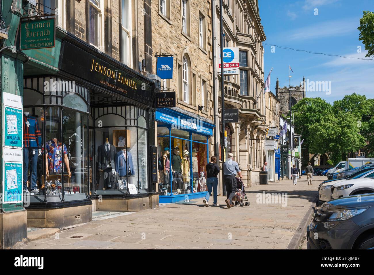 Skipton Yorkshire, view in summer of people walking alongside