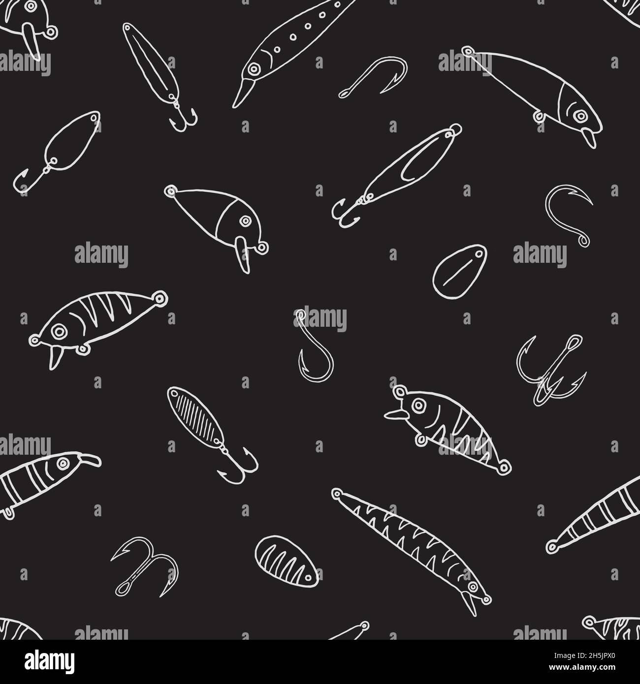 Fishing Lures doodle seamless pattern. Digital Illustration Background Stock Vector