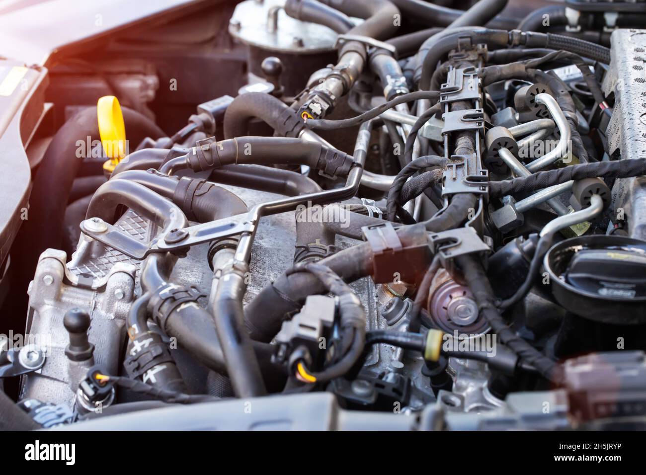 Modern diesel engine with common rail fuel injection system, background