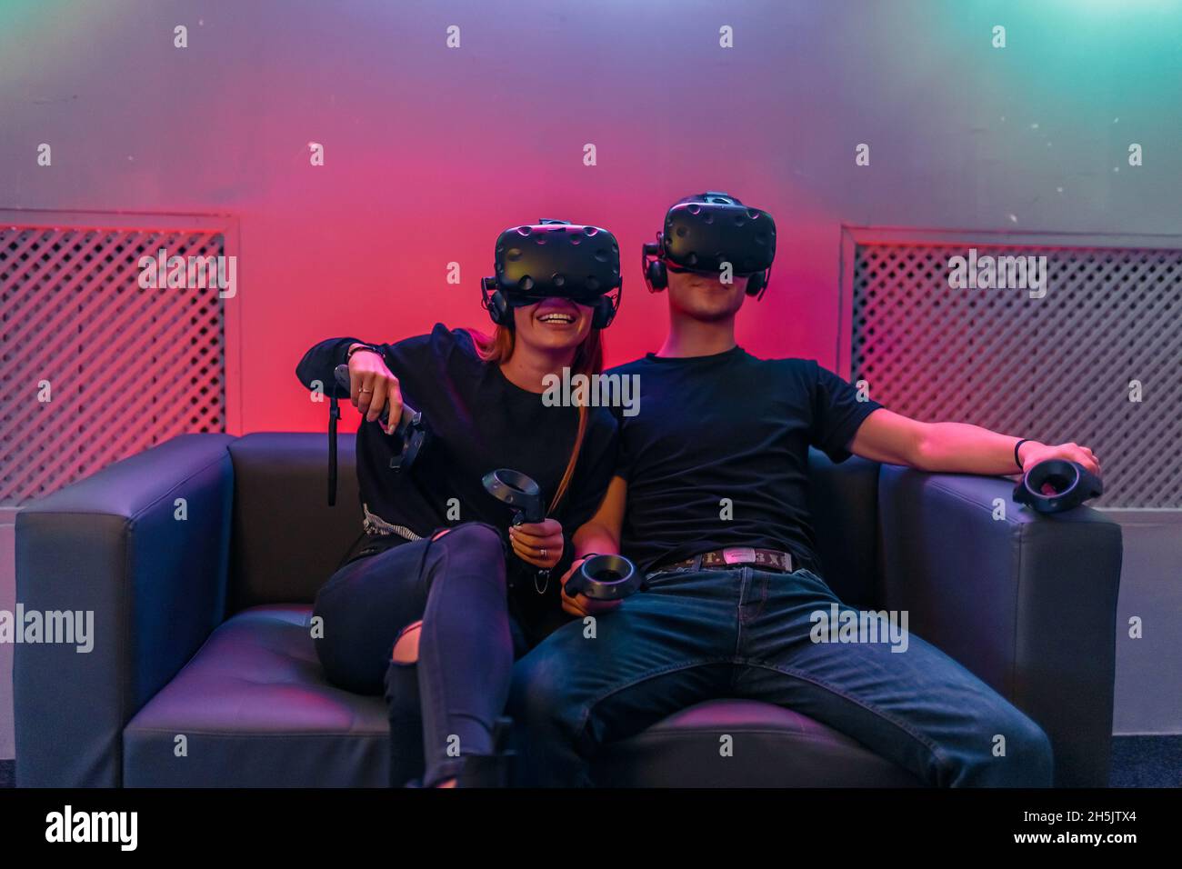 People play virtual reality games Stock Photo Alamy