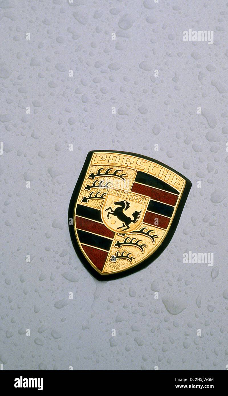 Bonnet badge on a 1987 Porsche 911 Carrera 3.2 Club Sport Stock Photo