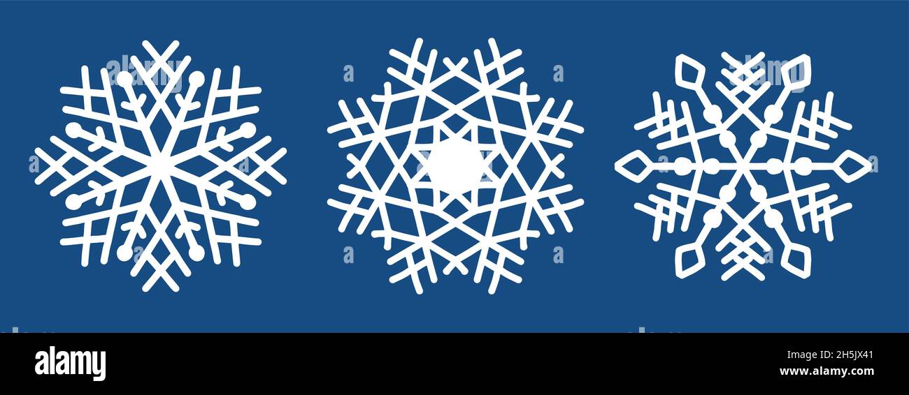 Simple design holiday snowflakes isolate on blue background. Vector illustration.  Stock Vector