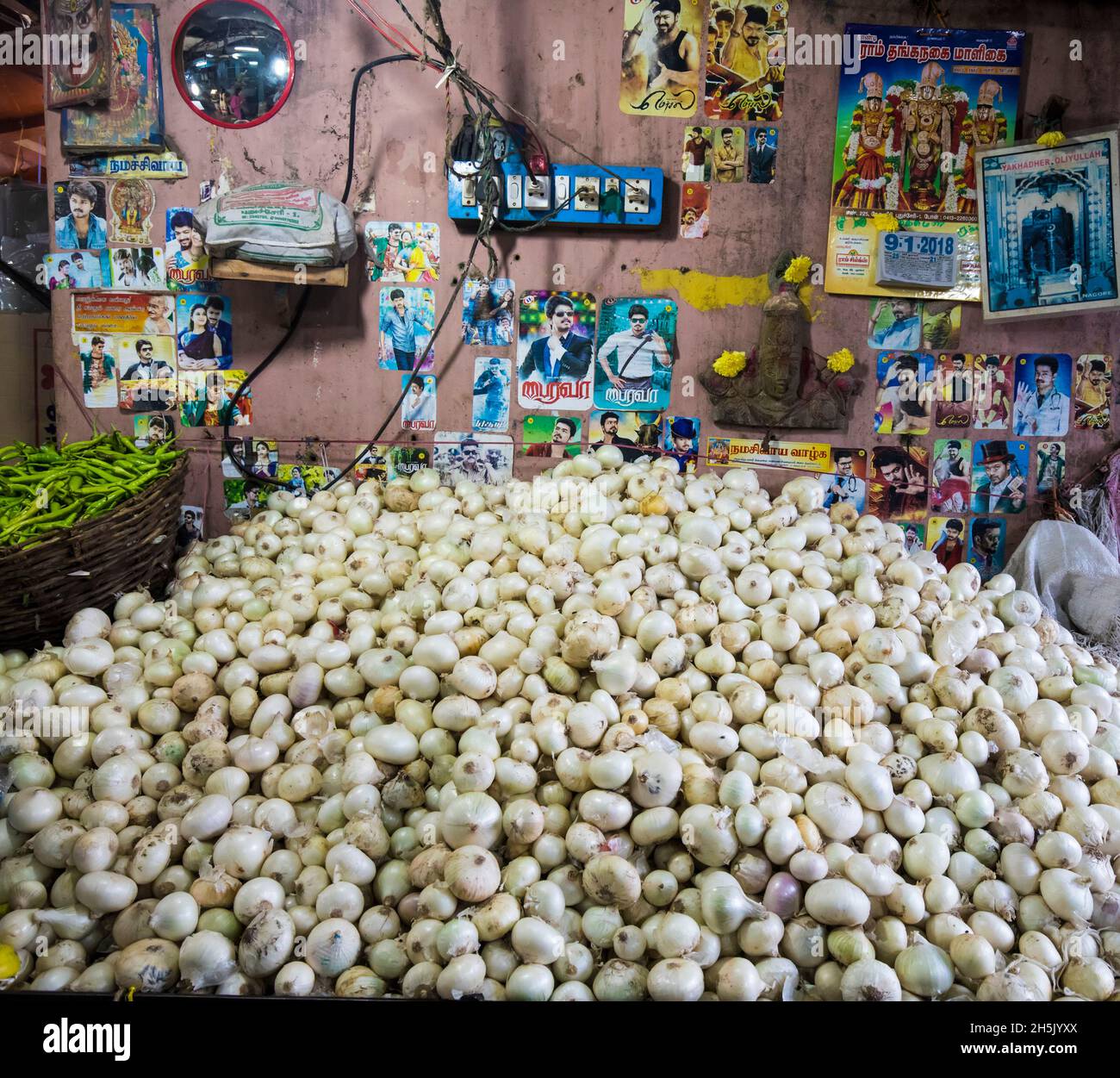 Goubert Market vegetable stall in Puducherry, India; Puducherry, Tamil Nadu, India Stock Photo