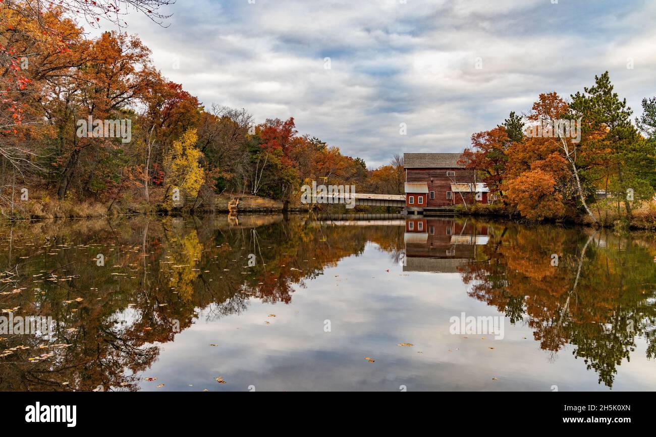 Fall colors at Dells Mill Pond Stock Photo